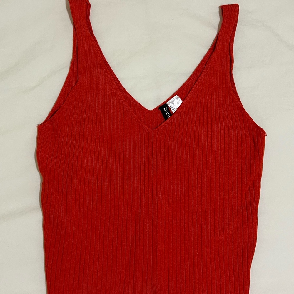 H&M Bright Orange Ribbed V-Neck Tank Top